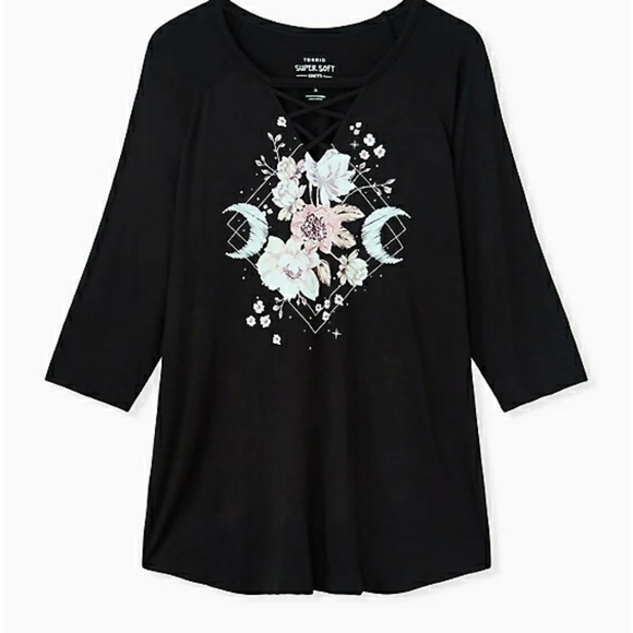 FLORAL MOON SLIM FIT LATTICE TEE - SUPER SOFT BLAC - Picture 4 of 4